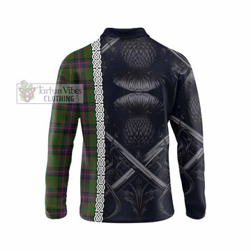 Cochrane Tartan Long Sleeve Polo Shirt with Family Crest Cross Sword Thistle Celtic Vibes