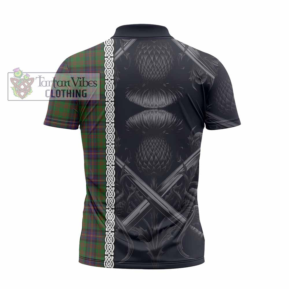 Tartan Vibes Clothing Cochrane Tartan Zipper Polo Shirt with Family Crest Cross Sword Thistle Celtic Vibes