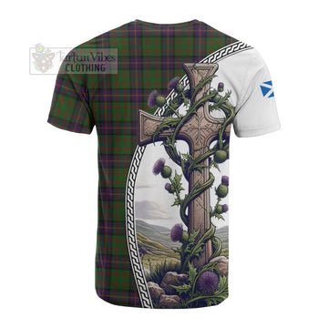 Cochrane Tartan Cotton T-shirt with Family Crest and St. Andrew's Cross Accented by Thistle Vines