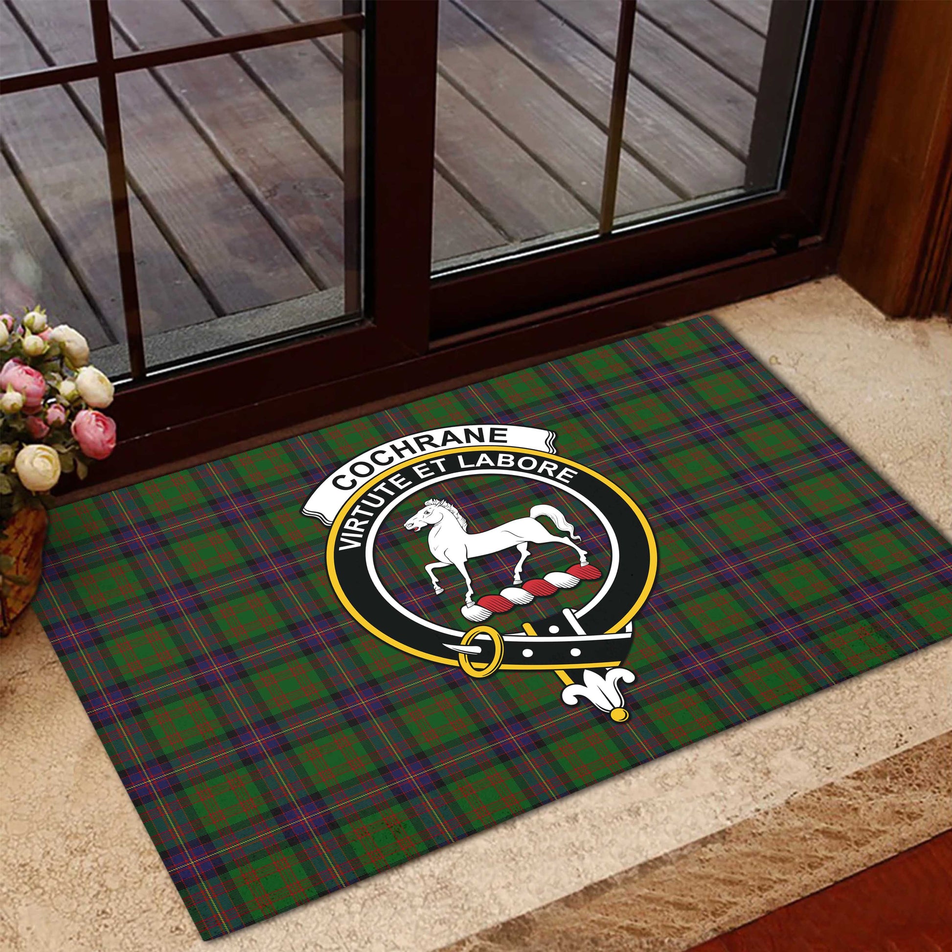 Cochrane Tartan Door Mat with Family Crest - Tartanvibesclothing