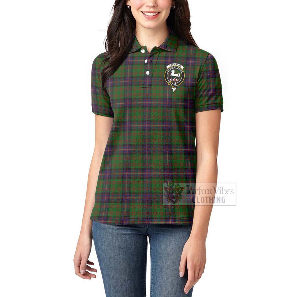 Tartan Vibes Clothing Cochrane Tartan Women's Polo Shirt with Family Crest and Bearded Skull Holding Bottles of Whiskey