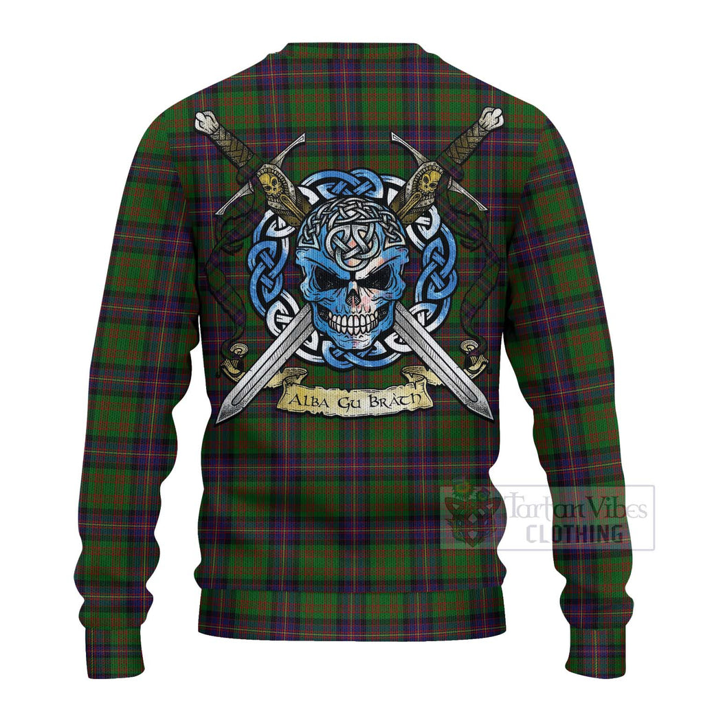 Tartan Vibes Clothing Cochrane Tartan Knitted Sweater with Family Crest Celtic Skull Style