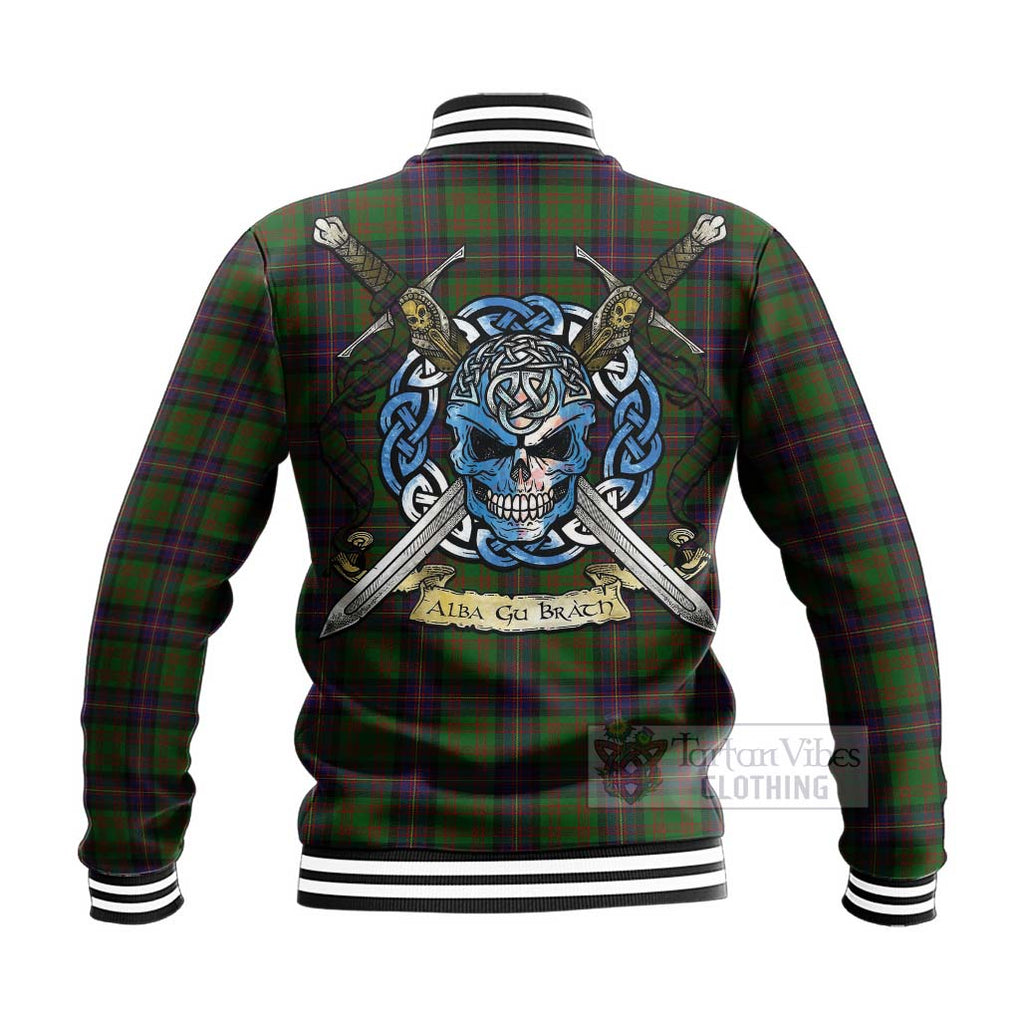 Tartan Vibes Clothing Cochrane Tartan Baseball Jacket with Family Crest Celtic Skull Style