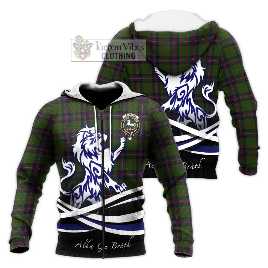 Cochrane Tartan Knitted Hoodie with Alba Gu Brath Regal Lion Emblem Unisex Knitted Zip Hoodie - Tartanvibesclothing Shop