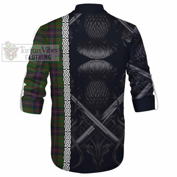 Cochrane Tartan Ghillie Kilt Shirt with Family Crest Cross Sword Thistle Celtic Vibes