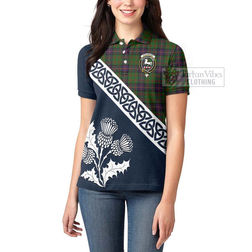 Tartan Vibes Clothing Cochrane Tartan Women's Polo Shirt Featuring Thistle and Scotland Map