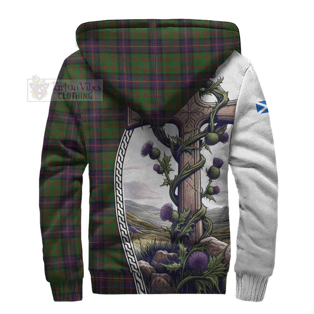 Tartan Vibes Clothing Cochrane Tartan Sherpa Hoodie with Family Crest and St. Andrew's Cross Accented by Thistle Vines