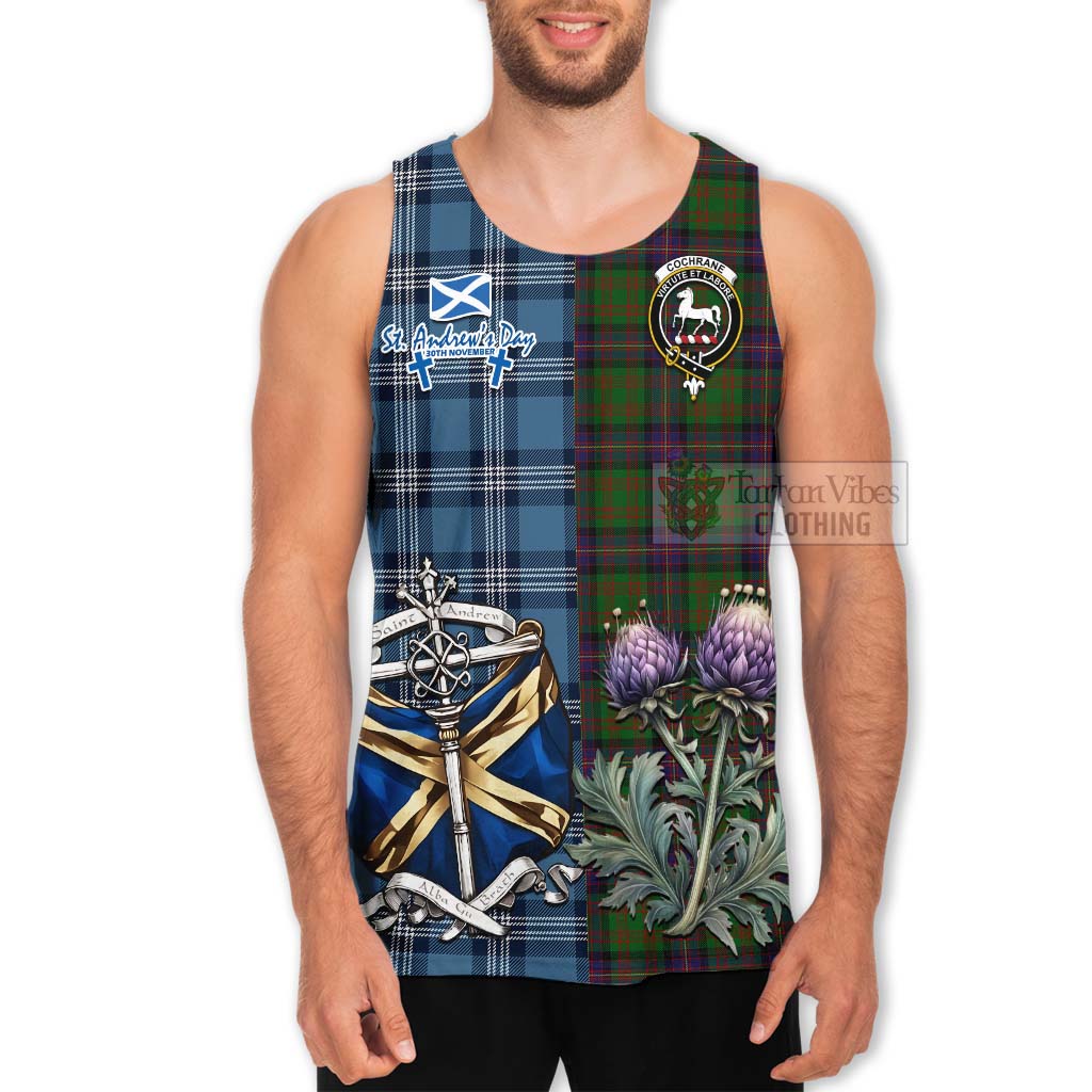 Tartan Vibes Clothing Cochrane Tartan Men's Tank Top Happy St. Andrew's Day Half Tartan Style