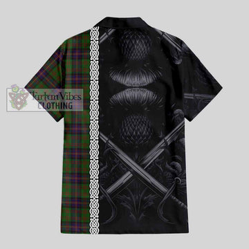 Cochrane Tartan Short Sleeve Button Shirt with Family Crest Cross Sword Thistle Celtic Vibes