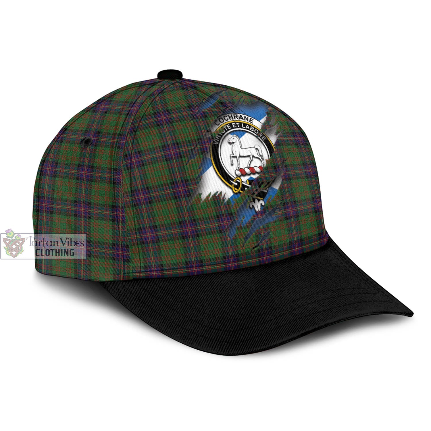 Tartan Vibes Clothing Cochrane Tartan Classic Cap with Family Crest In Me Style