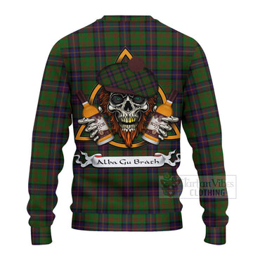 Cochrane Tartan Ugly Sweater with Family Crest and Bearded Skull Holding Bottles of Whiskey