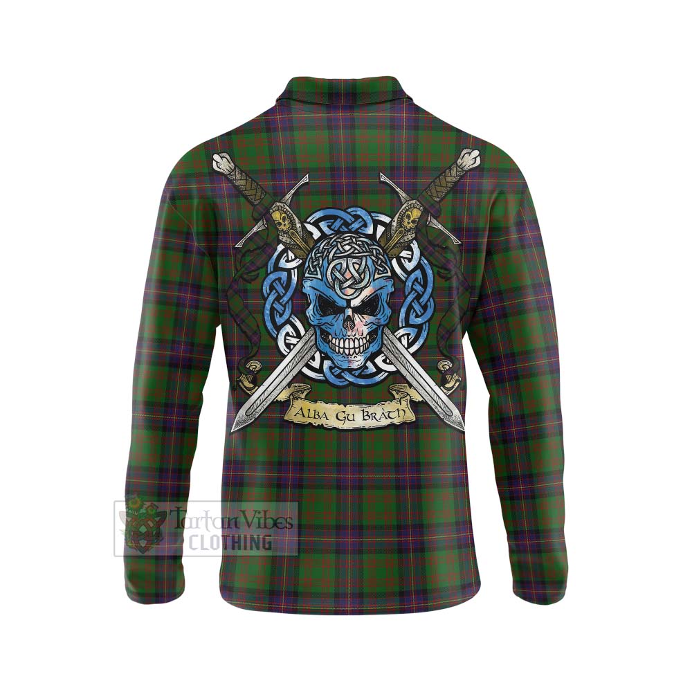 Tartan Vibes Clothing Cochrane Tartan Long Sleeve Polo Shirt with Family Crest Celtic Skull Style