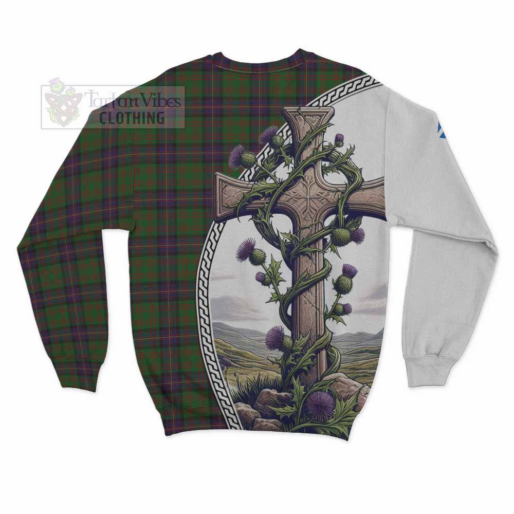 Tartan Vibes Clothing Cochrane Tartan Sweatshirt with Family Crest and St. Andrew's Cross Accented by Thistle Vines