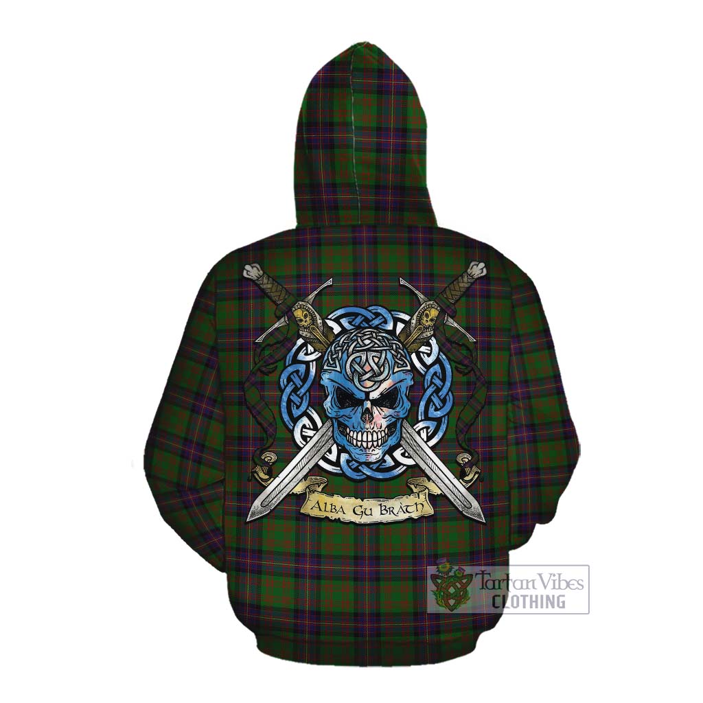 Tartan Vibes Clothing Cochrane Tartan Cotton Hoodie with Family Crest Celtic Skull Style