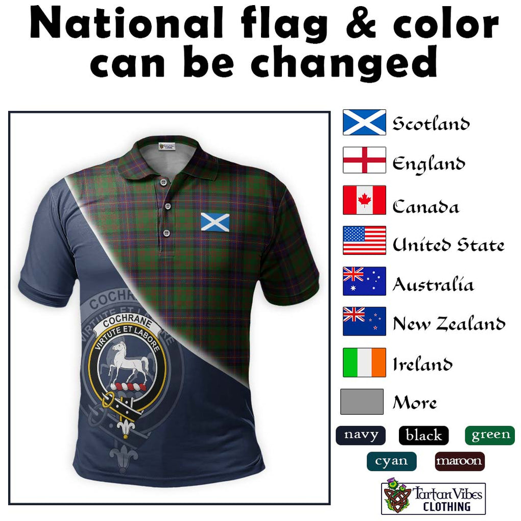 Cochrane Tartan Polo Shirt with Personalised National Flag and Family Crest Half Style - Tartanvibesclothing Shop