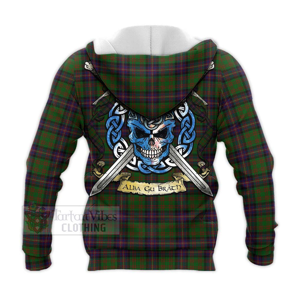 Tartan Vibes Clothing Cochrane Tartan Knitted Hoodie with Family Crest Celtic Skull Style