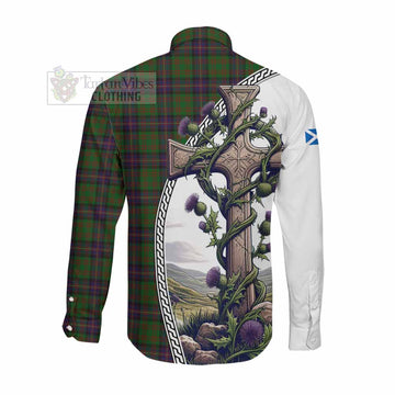 Cochrane Tartan Long Sleeve Button Shirt with Family Crest and St. Andrew's Cross Accented by Thistle Vines