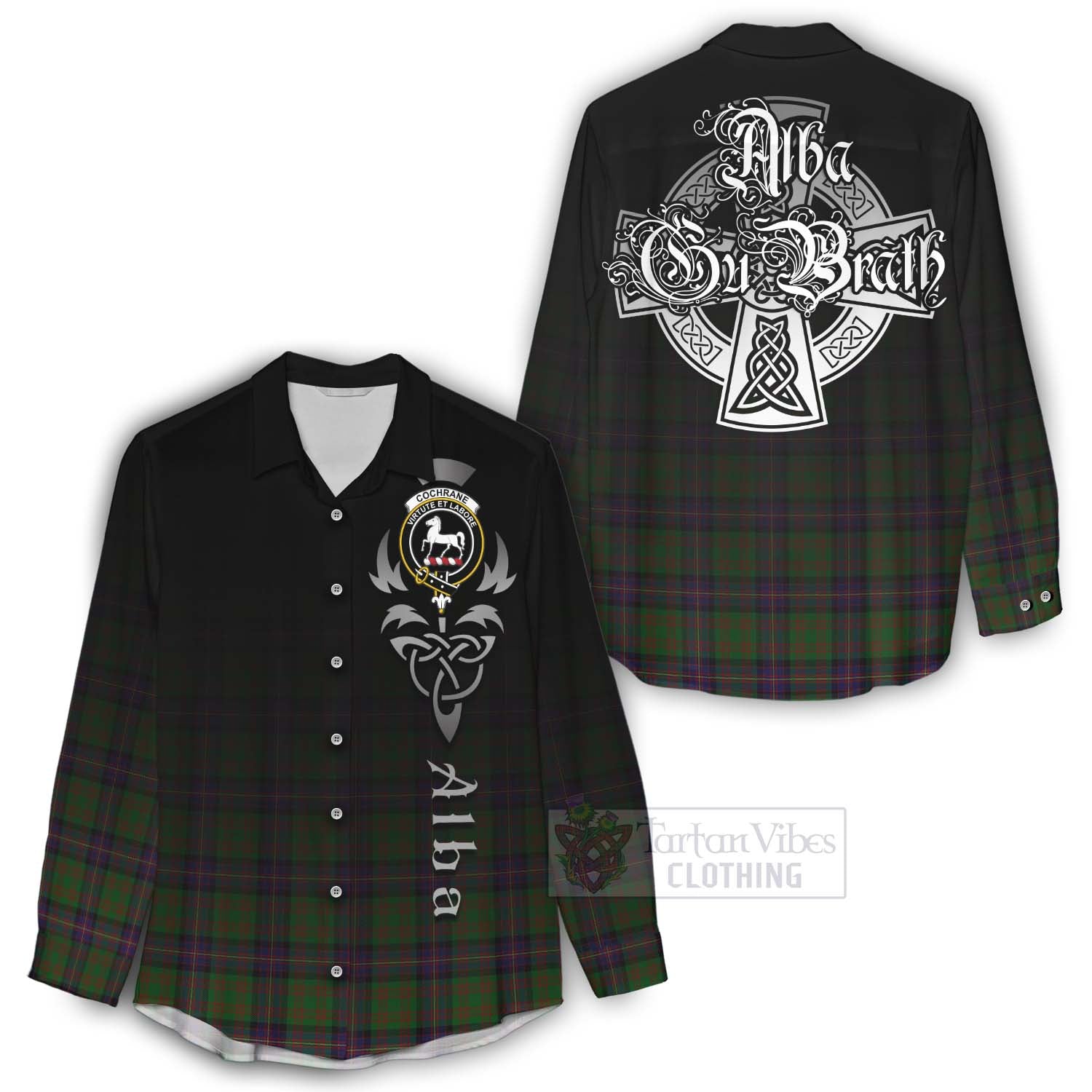 Tartan Vibes Clothing Cochrane Tartan Women's Casual Shirt Featuring Alba Gu Brath Family Crest Celtic Inspired