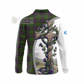 Cochrane Tartan Long Sleeve Polo Shirt with Family Crest and St. Andrew's Cross Accented by Thistle Vines