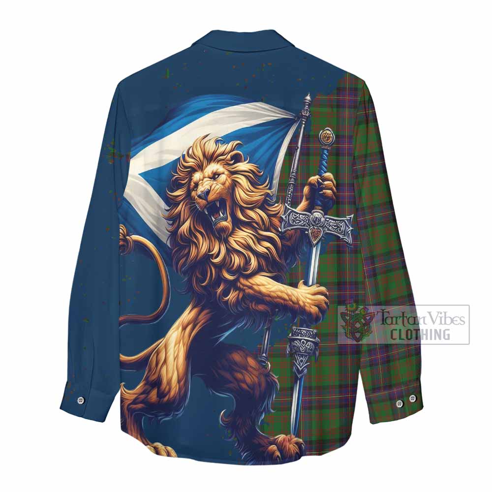 Tartan Vibes Clothing Cochrane Tartan Family Crest Women's Casual Shirt with Scottish Majestic Lion