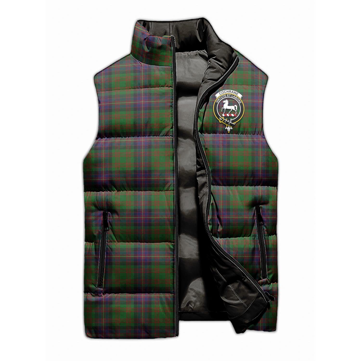 Cochrane Tartan Sleeveless Puffer Jacket with Family Crest - Tartanvibesclothing