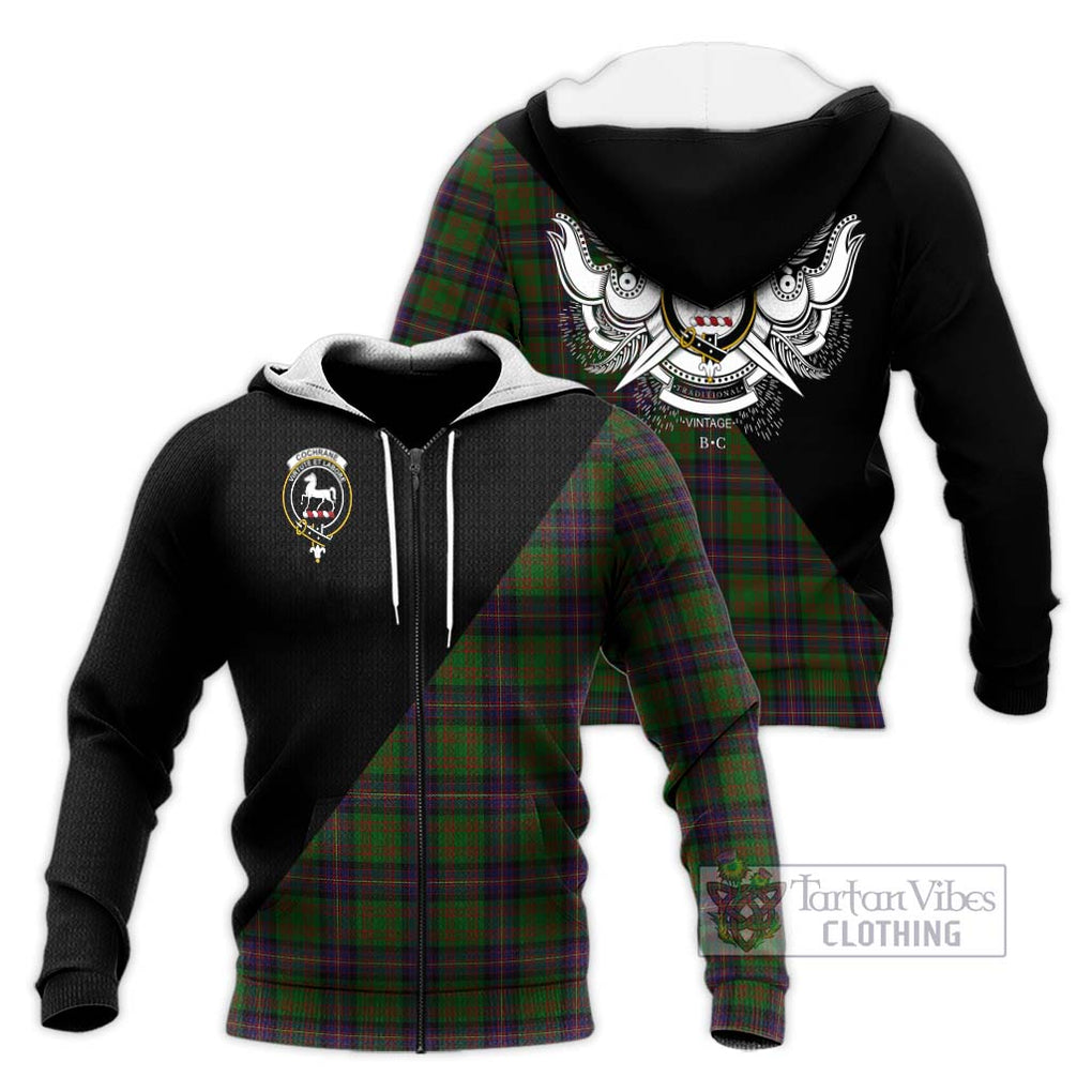 Cochrane Tartan Knitted Hoodie with Family Crest and Military Logo Style Unisex Knitted Zip Hoodie - Tartanvibesclothing Shop