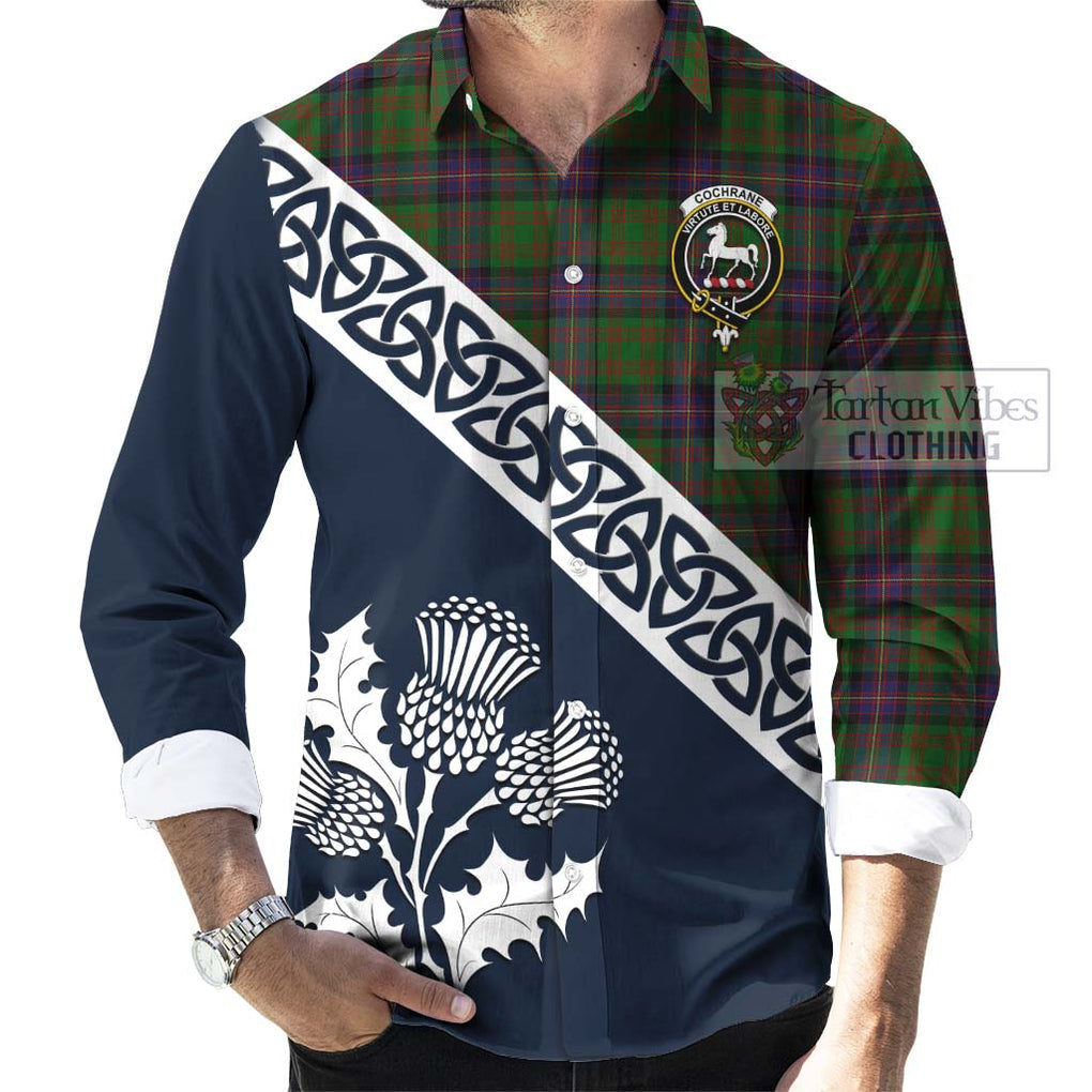 Tartan Vibes Clothing Cochrane Tartan Long Sleeve Button Shirt Featuring Thistle and Scotland Map