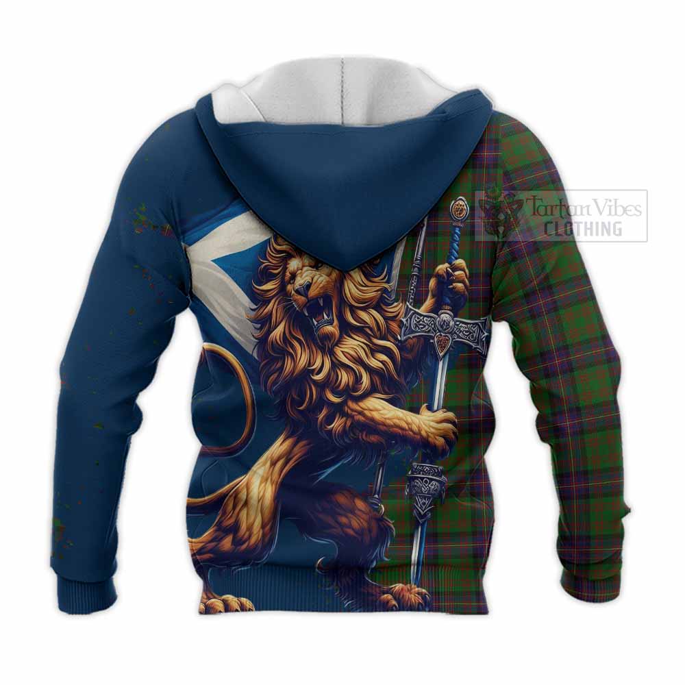 Tartan Vibes Clothing Cochrane Tartan Family Crest Knitted Hoodie with Scottish Majestic Lion