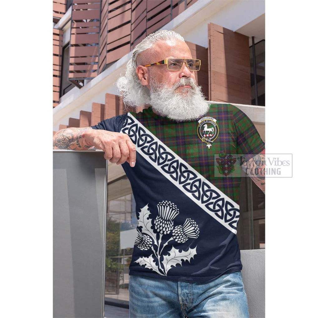 Tartan Vibes Clothing Cochrane Tartan Cotton T-shirt Featuring Thistle and Scotland Map