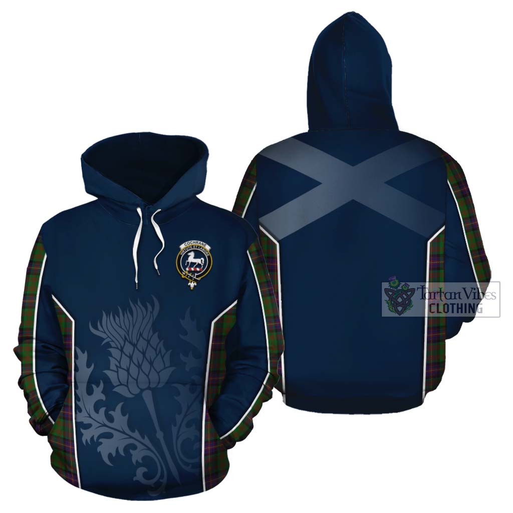 Tartan Vibes Clothing Cochrane Tartan Cotton Hoodie with Family Crest and Scottish Thistle Vibes Sport Style