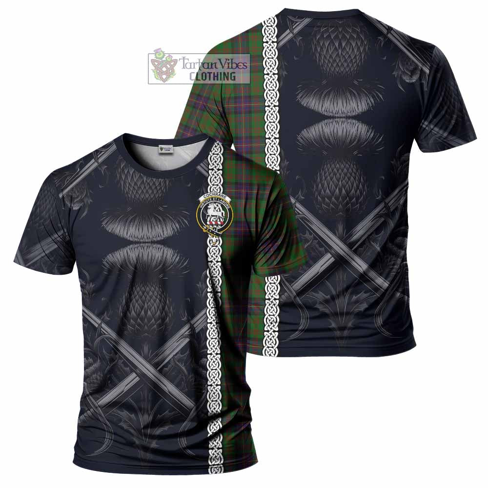 Tartan Vibes Clothing Cochrane Tartan T-Shirt with Family Crest Cross Sword Thistle Celtic Vibes