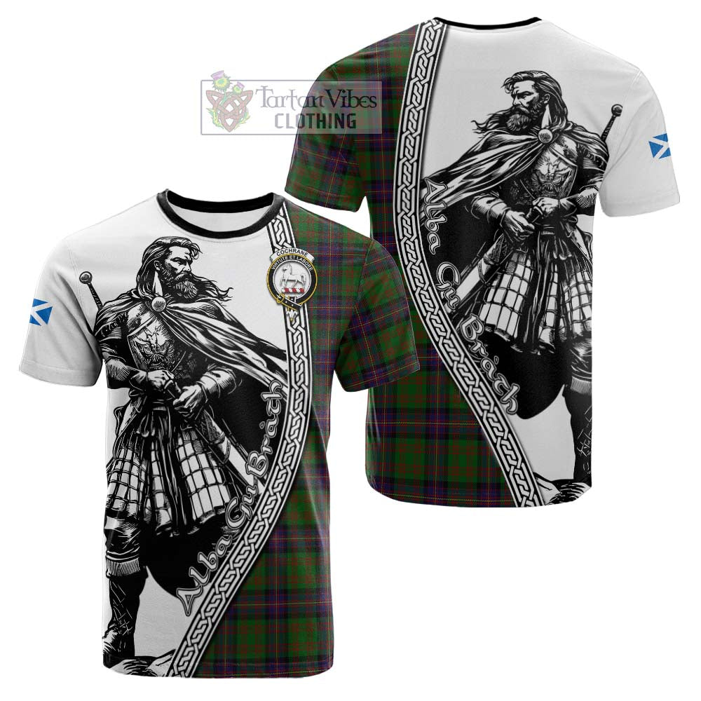 Cochrane Tartan Clan Crest Cotton T-shirt with Highlander Warrior Celtic Style