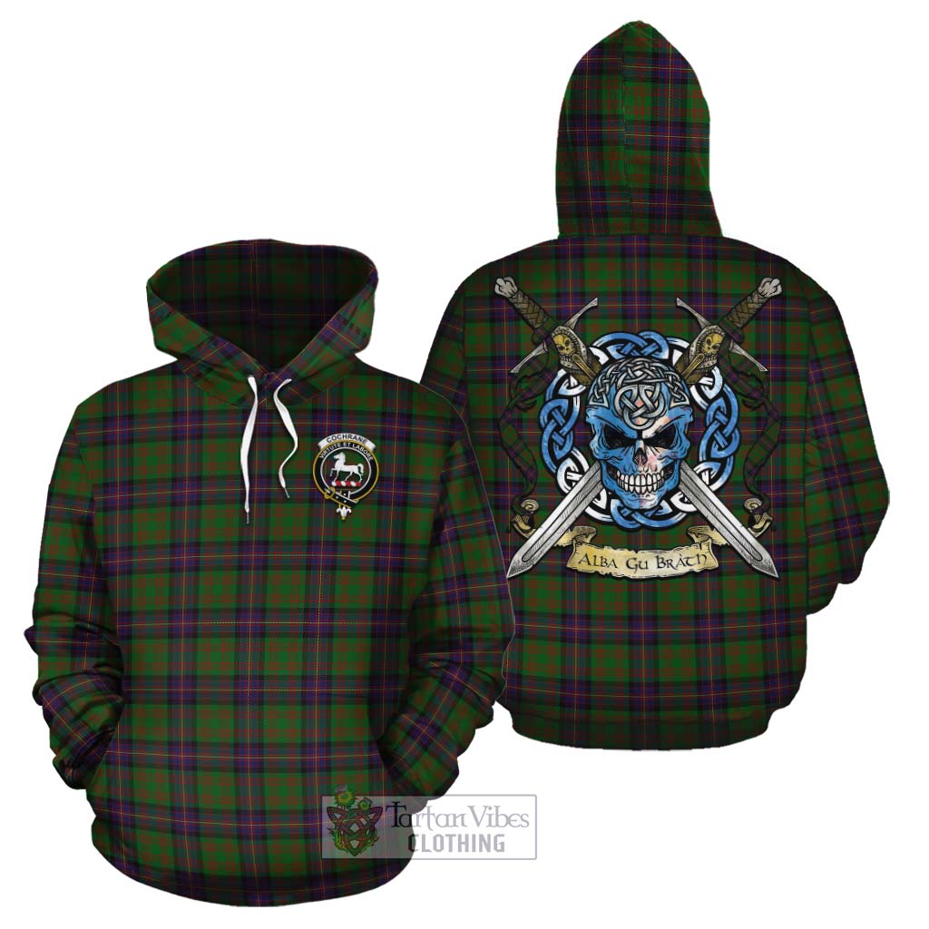 Tartan Vibes Clothing Cochrane Tartan Cotton Hoodie with Family Crest Celtic Skull Style