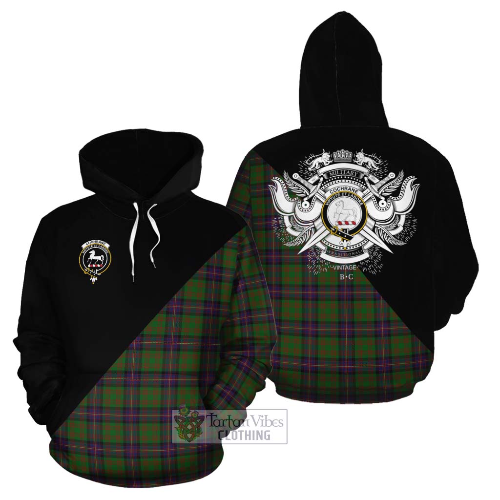 Tartan Vibes Clothing Cochrane Tartan Cotton Hoodie with Family Crest and Military Logo Style