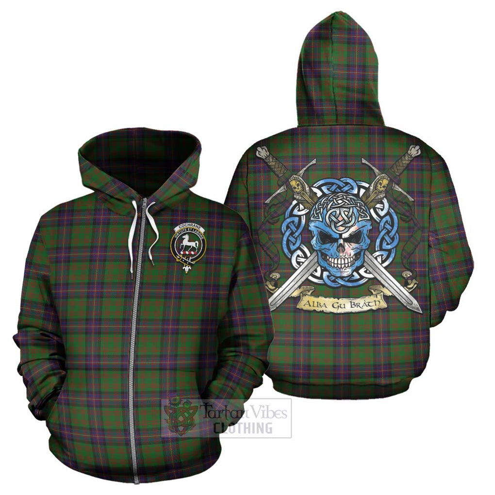 Tartan Vibes Clothing Cochrane Tartan Hoodie with Family Crest Celtic Skull Style