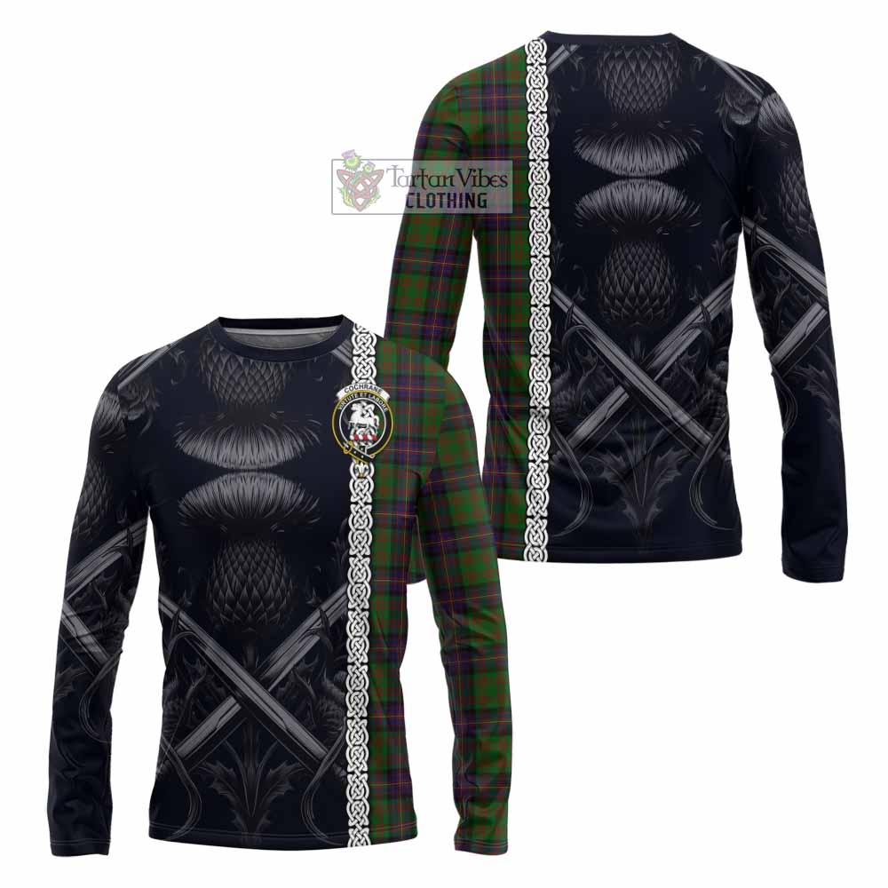 Tartan Vibes Clothing Cochrane Tartan Long Sleeve T-Shirt with Family Crest Cross Sword Thistle Celtic Vibes