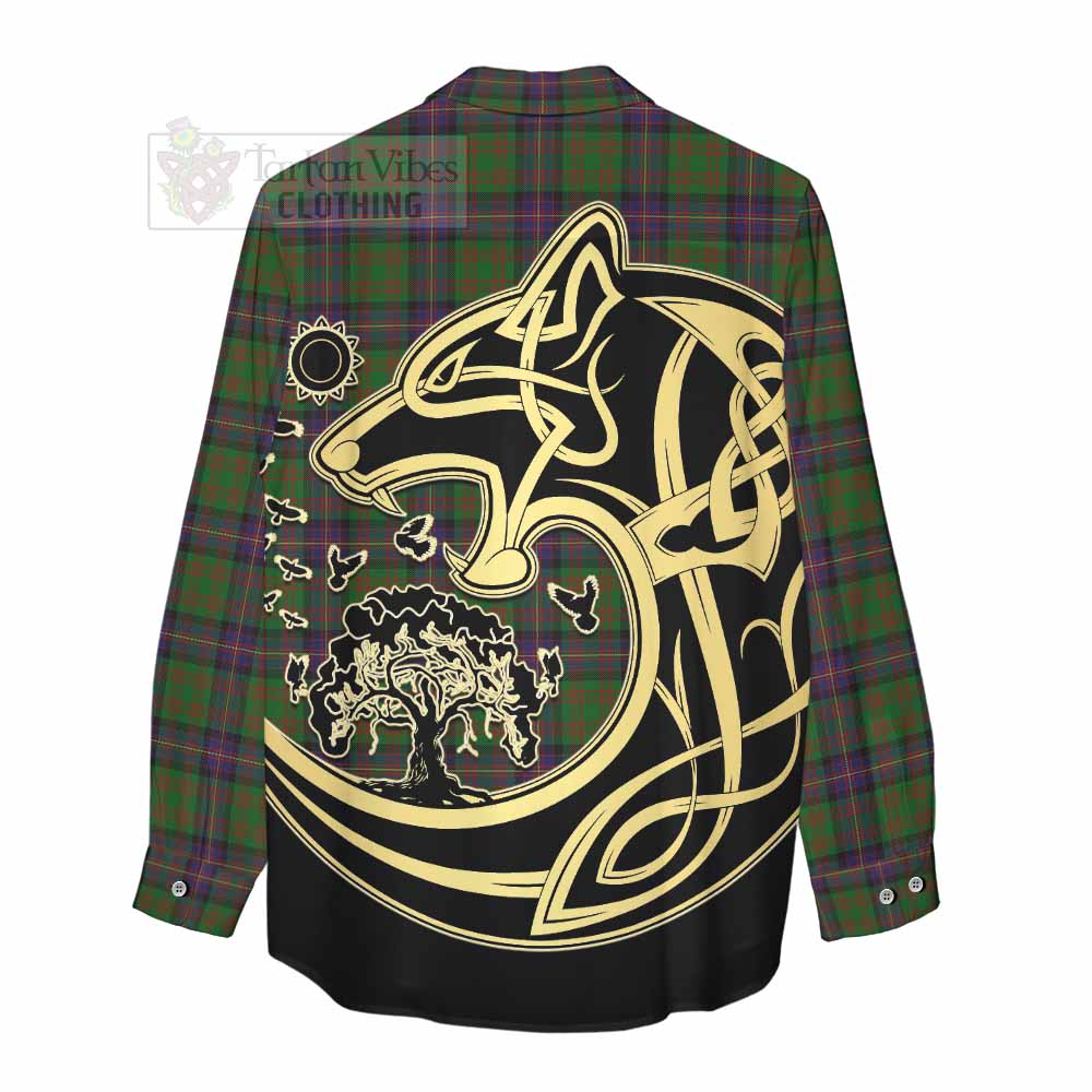 Tartan Vibes Clothing Cochrane Tartan Women's Casual Shirt with Family Crest Celtic Wolf Style