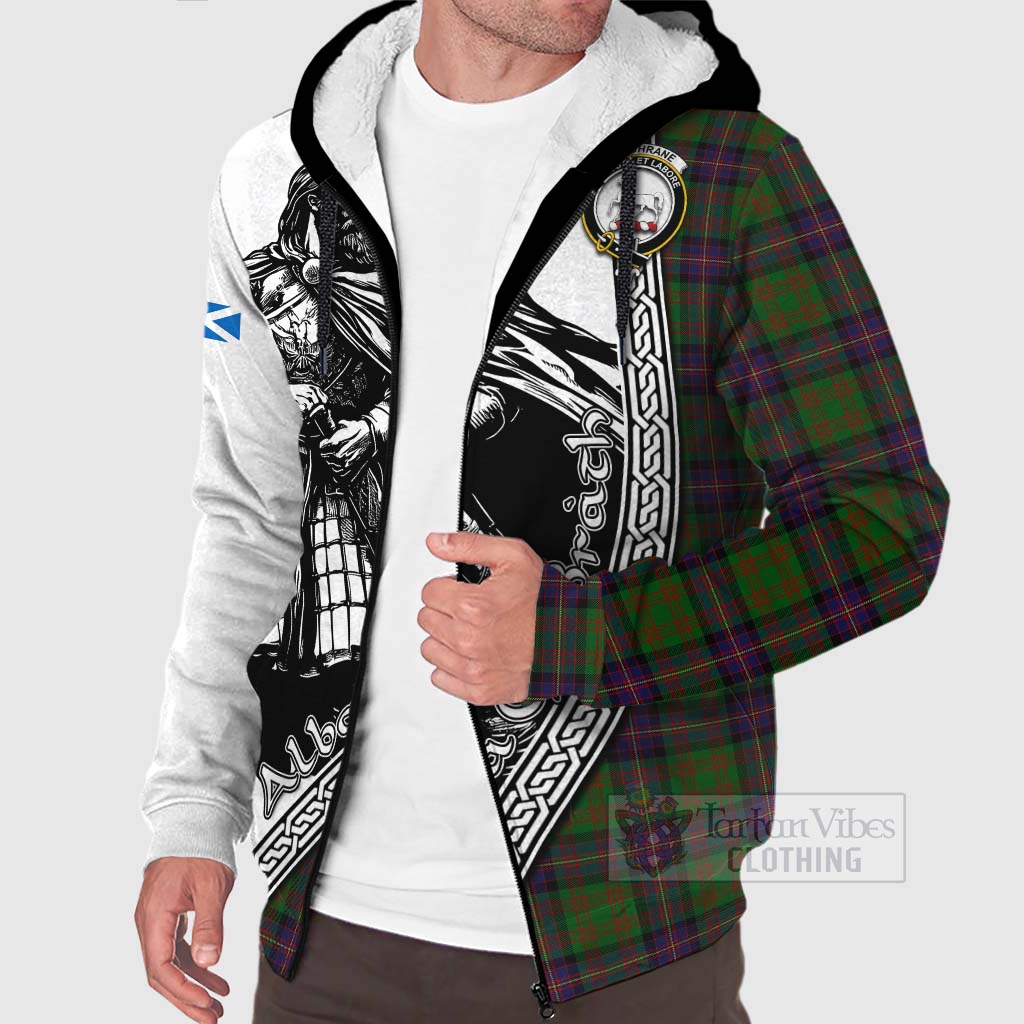 Tartan Vibes Clothing Cochrane Tartan Clan Crest Sherpa Hoodie with Highlander Warrior Celtic Style