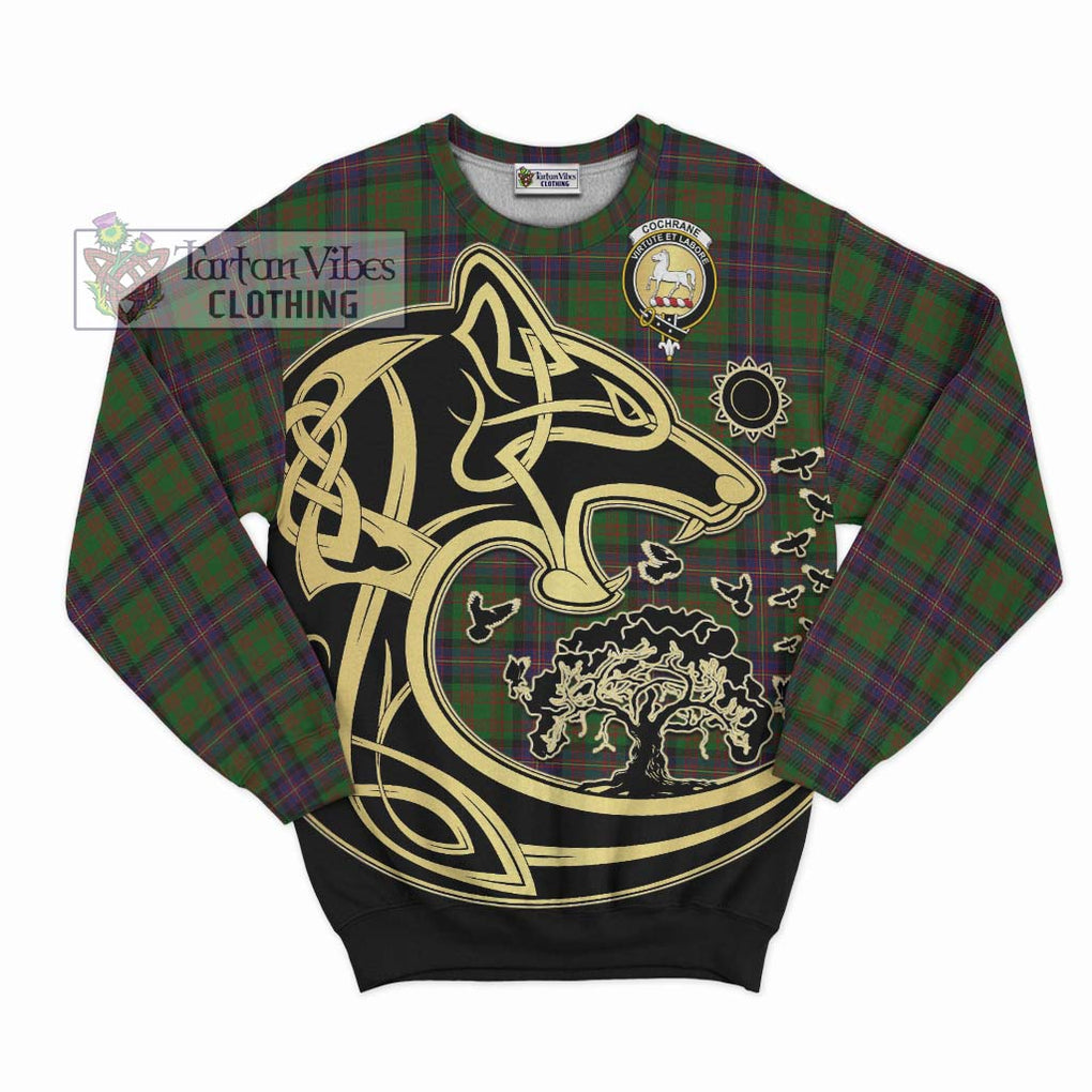 Cochrane Tartan Sweatshirt with Family Crest Celtic Wolf Style - Tartan Vibes Clothing