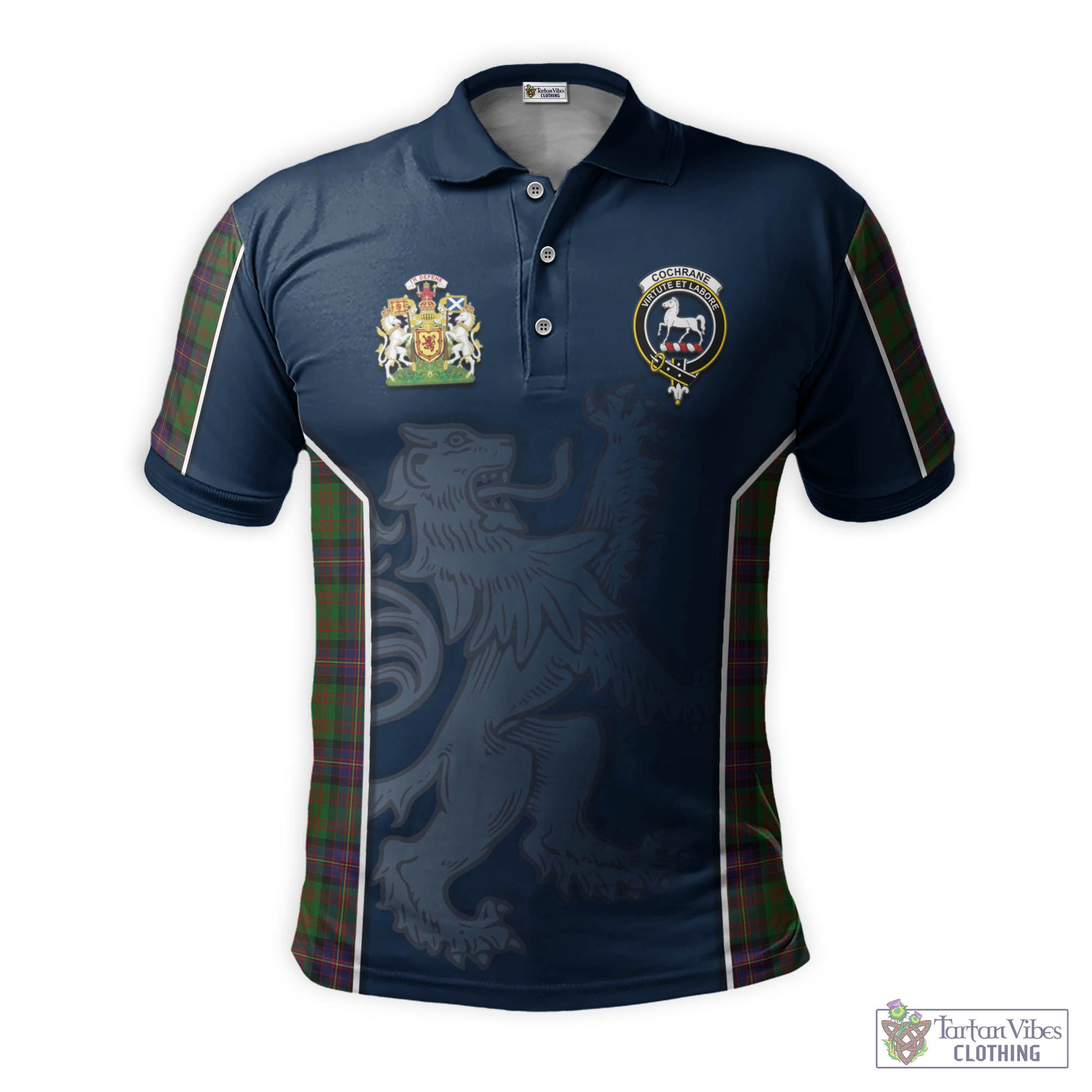 Tartan Vibes Clothing Cochrane Tartan Men's Polo Shirt with Family Crest and Lion Rampant Vibes Sport Style