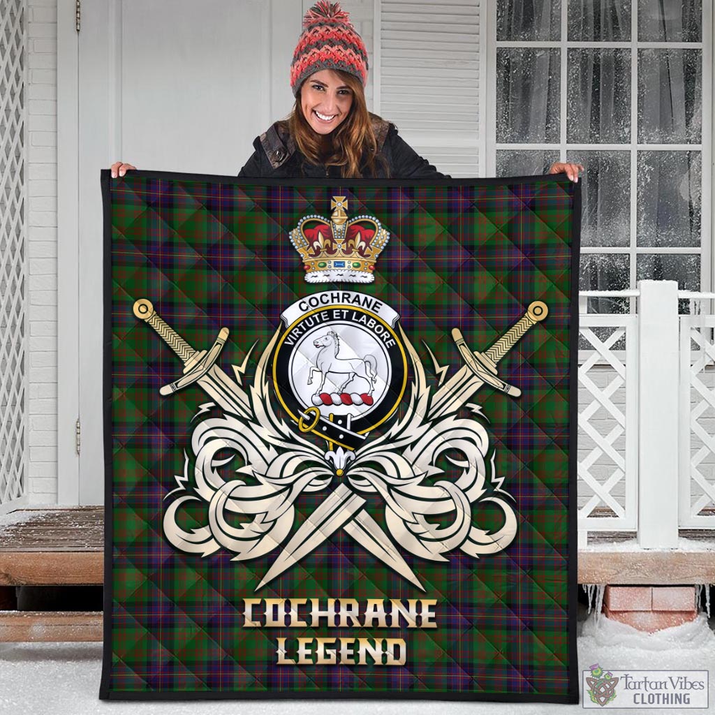 Tartan Vibes Clothing Cochrane Tartan Quilt with Clan Crest and the Golden Sword of Courageous Legacy