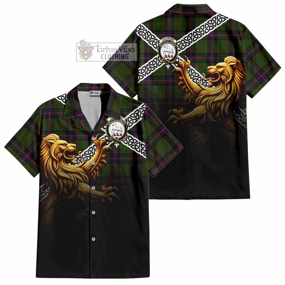 Cochrane Crest Tartan Hawaiian Shirt with Golden Lion Emblem Celtic Style - Tartan Vibes Clothing