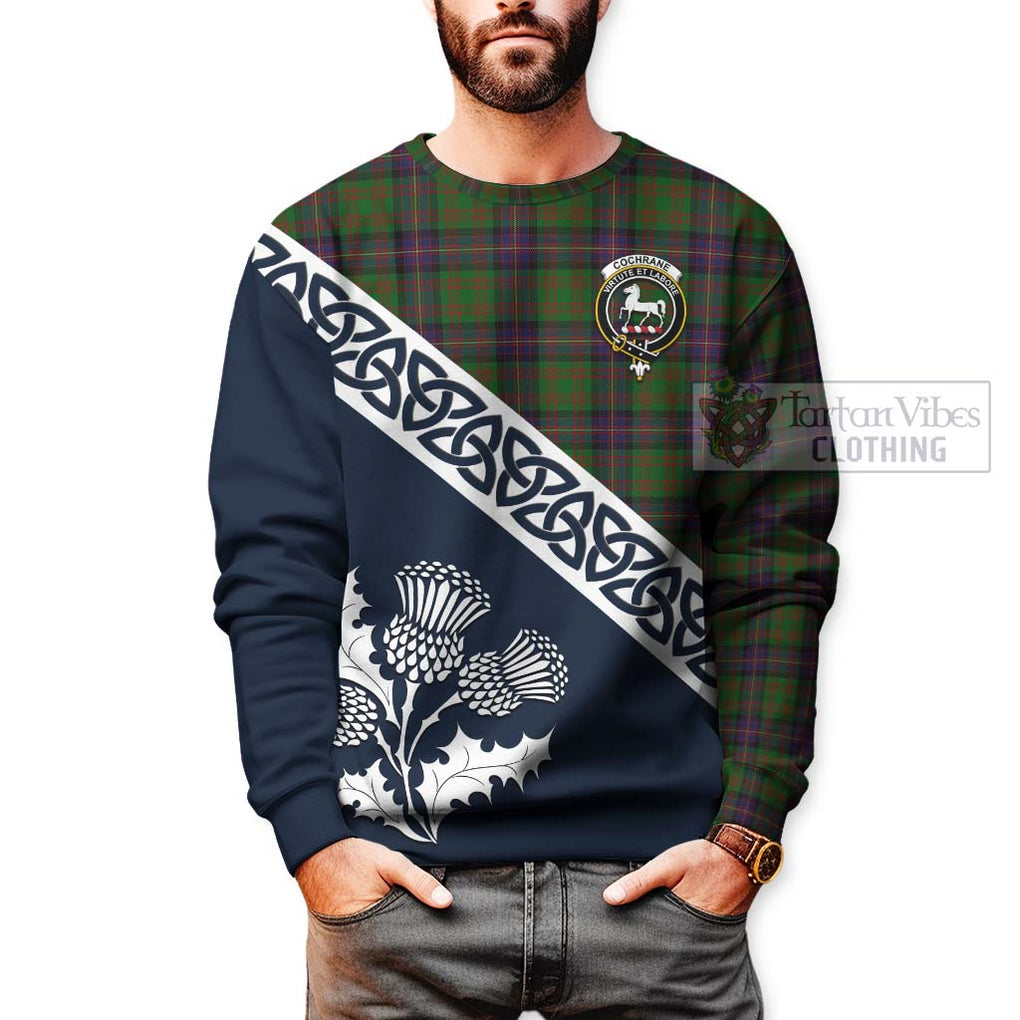 Tartan Vibes Clothing Cochrane Tartan Sweatshirt Featuring Thistle and Scotland Map