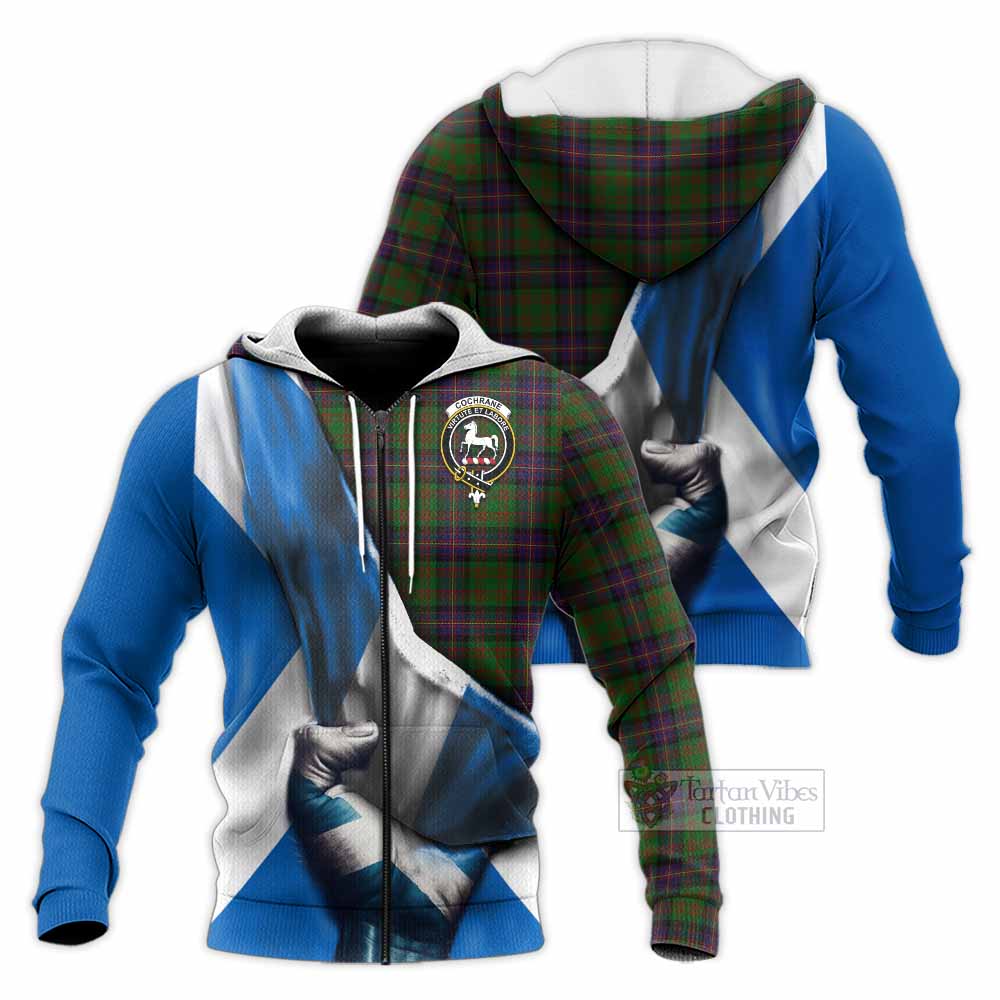 Tartan Vibes Clothing Cochrane Tartan Knitted Hoodie with Family Crest Scotland Patriotic Style