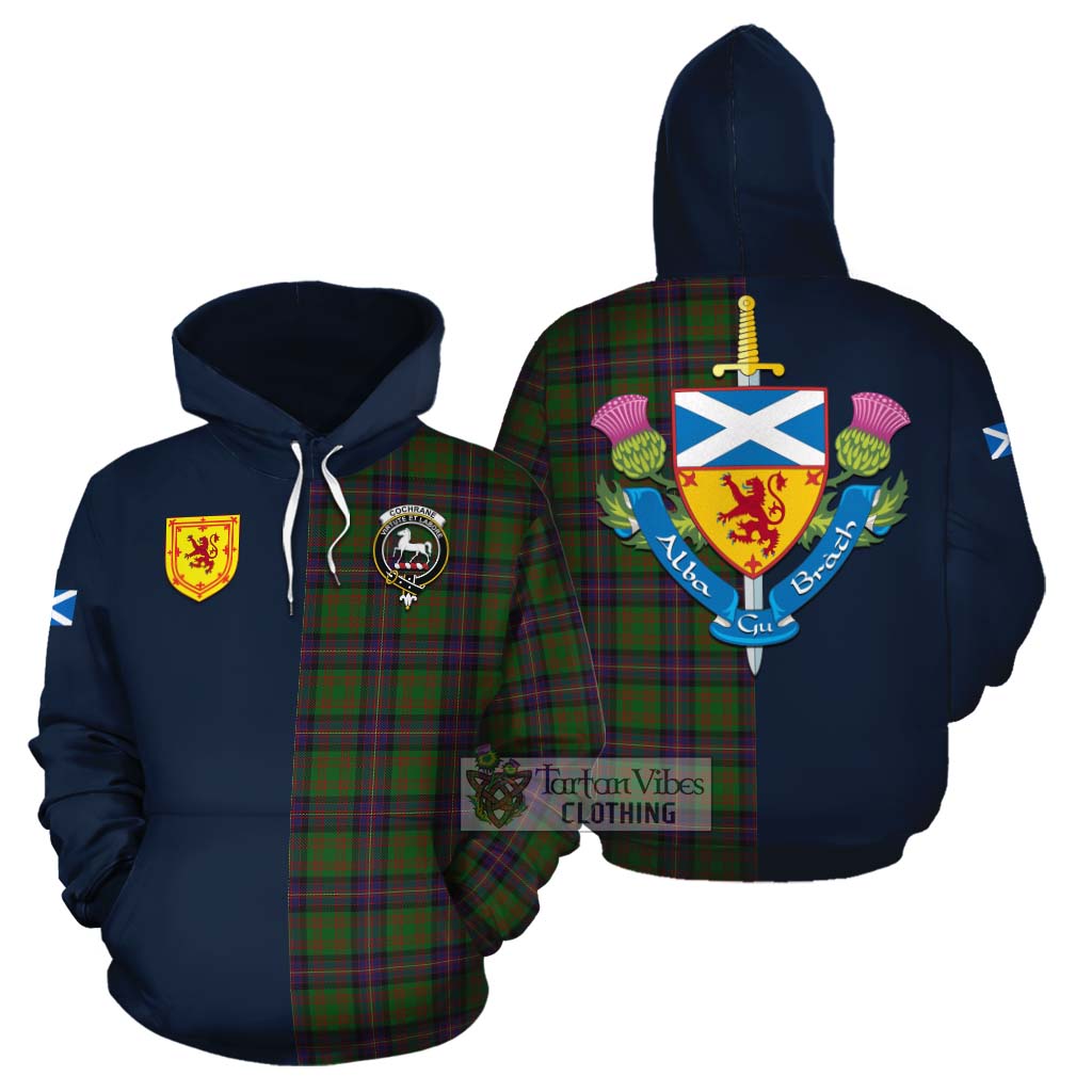 Tartan Vibes Clothing Cochrane Tartan Cotton Hoodie Alba with Scottish Lion Royal Arm Half Style