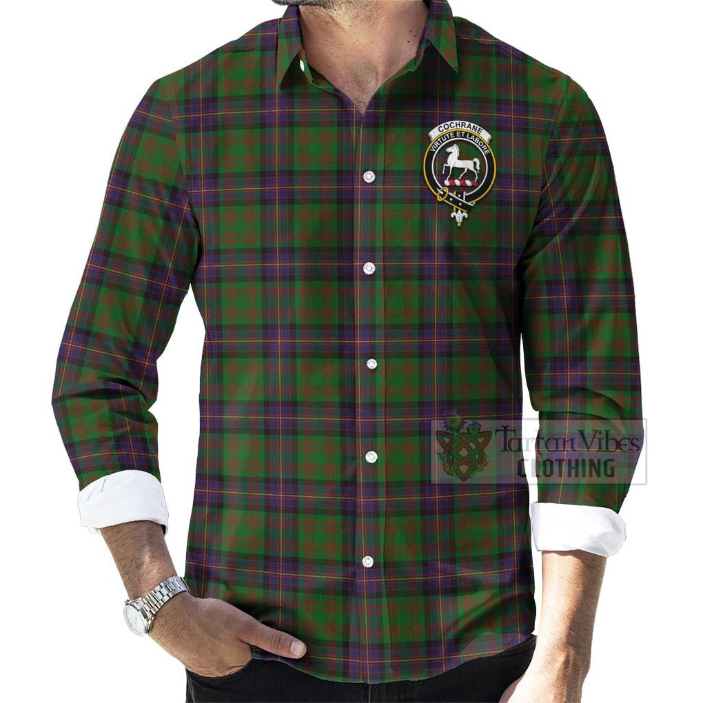 Tartan Vibes Clothing Cochrane Tartan Long Sleeve Button Shirt with Family Crest and Bearded Skull Holding Bottles of Whiskey