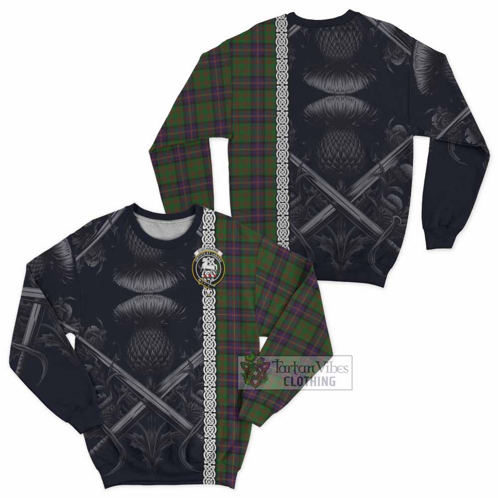 Tartan Vibes Clothing Cochrane Tartan Sweatshirt with Family Crest Cross Sword Thistle Celtic Vibes