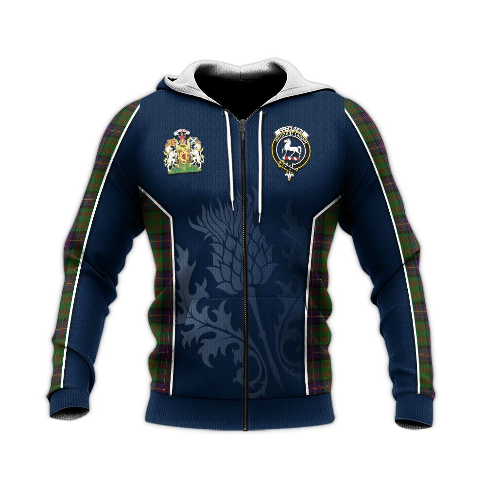 Tartan Vibes Clothing Cochrane Tartan Knitted Hoodie with Family Crest and Scottish Thistle Vibes Sport Style