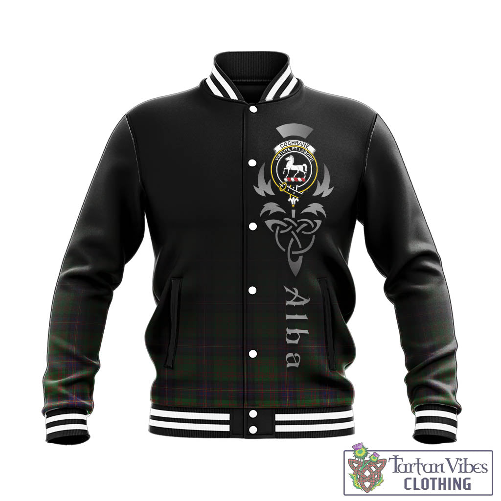 Tartan Vibes Clothing Cochrane Tartan Baseball Jacket Featuring Alba Gu Brath Family Crest Celtic Inspired