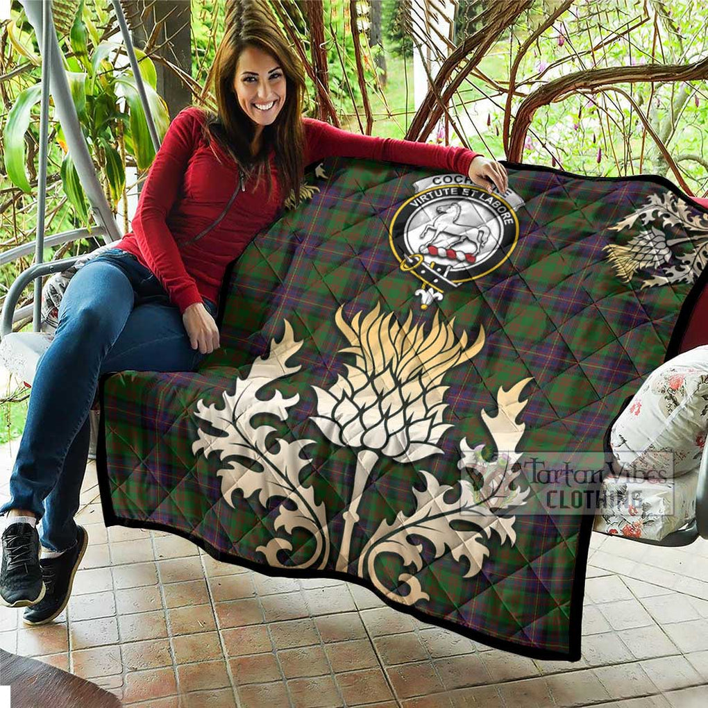 Tartan Vibes Clothing Cochrane Tartan Quilt with Family Crest and Golden Thistle Style